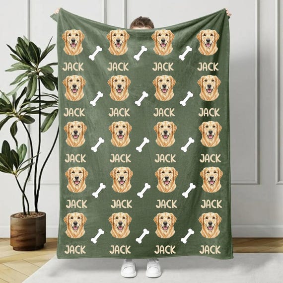 Custom Pet Photo Blanket, Personalized Dog Portrait Blanket, Pet Memorial Gift, Cat Picture Blanket