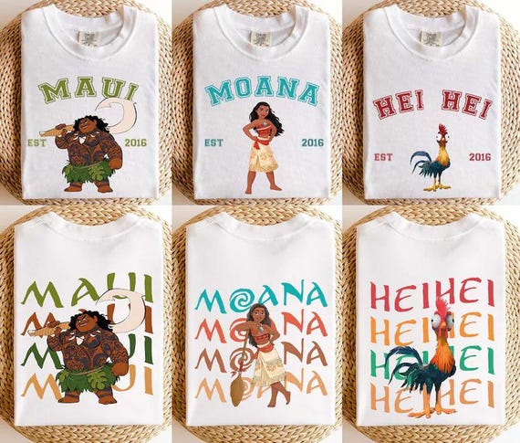 Disney Princess Moana Characters Shirt, Disney Shirt, Moana Hei Hei Pua Maui Family Shirt, Disney Trip Matching T-shirt