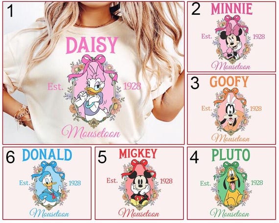 Mouse and Friends Coquette Bow Shirt,Disney Mickey Character Shirt,Donald Daisy Goofy Pluto,Disney Family Shirt,Disney Group Matching Shirt