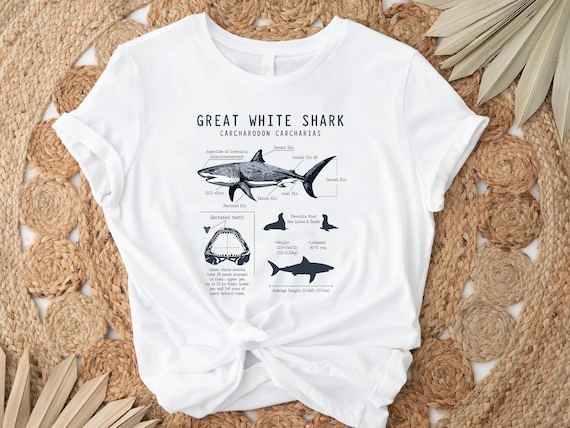 Great White Shark Anatomy T-shirt, Shark Shirt, Great White Shark Biology Shirt, Shark Gift, Great White Shark Drawing, Marine Biology Shirt