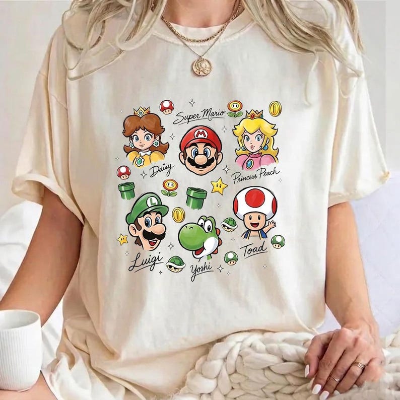 Super Mario Galaxy Character Singature Shirt, Super Mario Family Shirt, Mario Party Shirt, Super Mario Party Shirt, Mario & Friend Shirt image 1