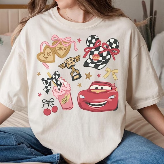 Disney Coquette Bow Cherry Lightning McQueen Disney Cars Shirt, Disney Pixar Characters, Disneyland Trip Shirt