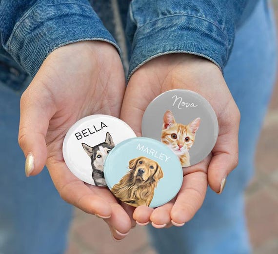 Custom Pin Using Pet Photo + Name Custom Dog Name Personalized Cat Pin Personalized Custom Cat Pin Custom Dog Pinback Buttons