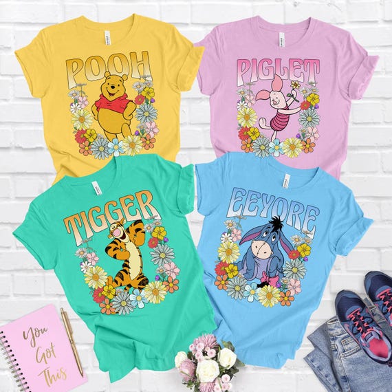 Winnie The Pooh Shirt,Retro Floral Winnie The Pooh Shirt, Disney Winnie The Pooh Tee, Pooh and Friends, Disney Family Vacation,Piglet,Eeyore