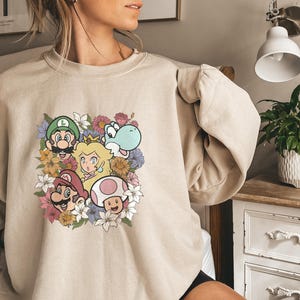 Super Mario Floral Shirt, Super Mario Bros Shirt, Vintage Mario Trip Shirt, Mario Matching Shirt, Kid Mario Brithday Shirt Mario Sweatshirt