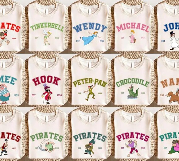 Peter Pan Shirt, Matching Disney Shirts, Group Disney Shirts, Vacation Tee, Wendy Captain Hook Mr. Smee Tick-Tock Tinker Bell Nana Shirt
