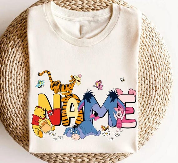 Custom Name Winnie The Pooh Character Name Shirt, Custom Girl Boy Name Kids Shirt, Disneyland Family Trip, Piglet Eeyore Tigger Custom Name