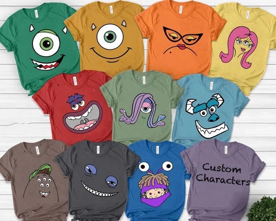 Disney Monsters Inc Characters Matching Shirt, Mike Wazowski Sully Boo Monsters University Group Shirt, Disney Monsters Inc Birthday Costume