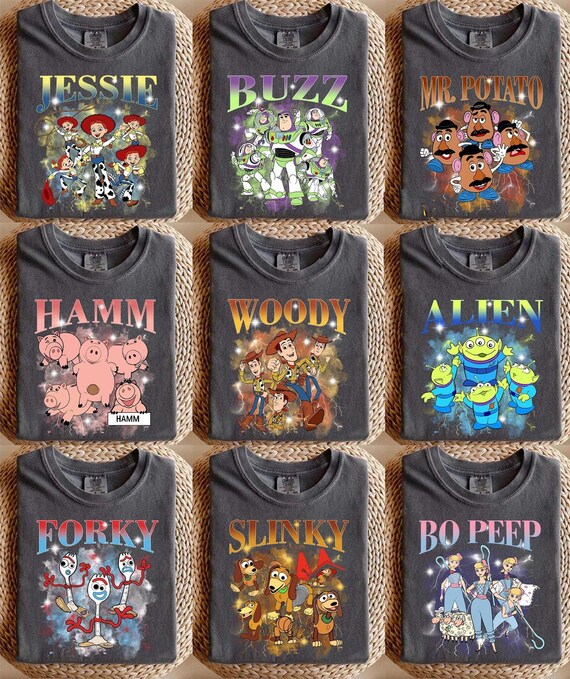 Disney All Characters Bootleg Shirt , Retro Pixar Toy Story Characters Group Bootleg Shirt, Disney Family Group Shirts, Woody Buzz Mickey