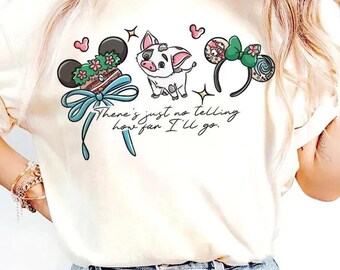 Camiseta de Moana con lazo de Disney, camiseta de viaje para niñas de Disney, cumpleaños de Moana, vacaciones familiares para niños de Moana Maui Pua Hei Hei, aventura de Disney