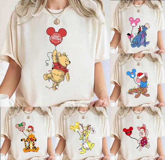 Disney Winnie The Pooh Christmas Balloons Shirt, Retro Pooh Bear & Friends Tee, Disney Family Trip 2025 T-Shirt, Cute Disneyworld Pooh Shirt