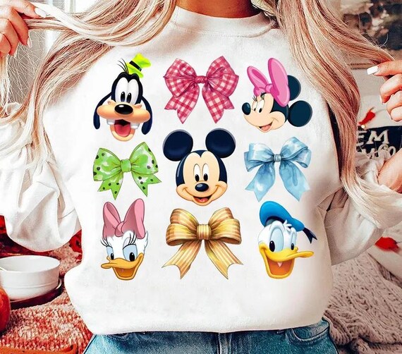 Mouse and Friends Coquette Bow Shirt,Disney Mickey Character Shirt,Donald Daisy Goofy Pluto,Disney Family Shirt,Disney Group Matching Shirt