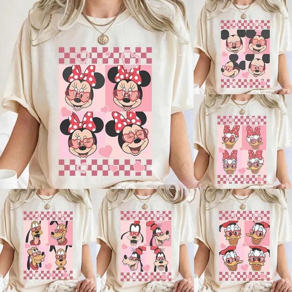 Disney Valentine’s Day Mickey Co Character Shirts, Mickey Minnie Donald Daisy Goofy Pluto Love Tee, Cute Heart Sunglasses Tee, Romantic Gift