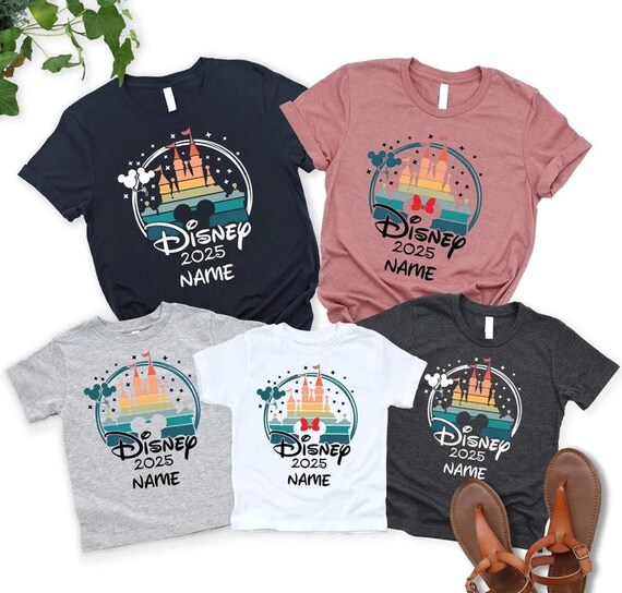 Custom Disney 2025 Family Matching Shirt with Names, Personalized Disney Trip Shirt, Disney Castle Mickey Minnie Shirt, Disney Vacation Tee