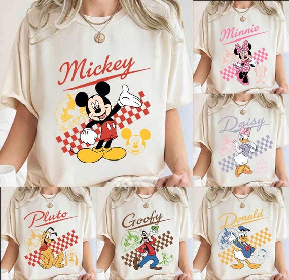 Disney Castle Mickey & Friends Shirt, Mickey Mouse Checkered Tee, Minnie Daisy Bestie, Disneyland Family Matching Trip, All Disnes Character