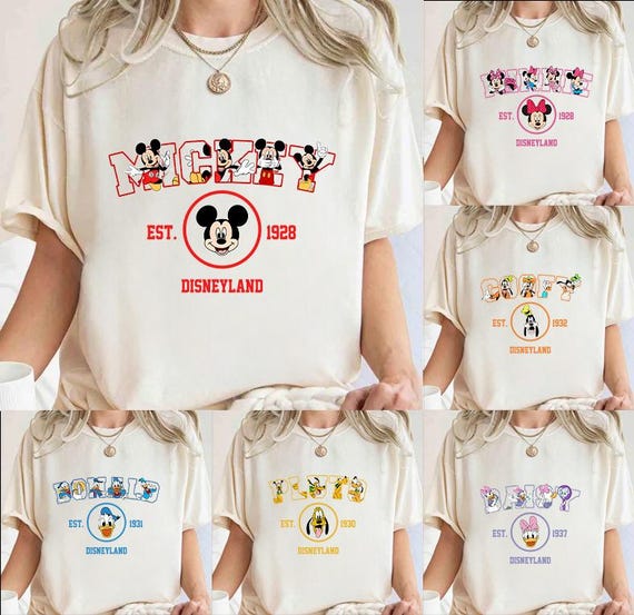 Disney  Mickey & Friends Est Shirt, Mickey Mouse Checkered Tee, Minnie Daisy Bestie, Disneyland Family Matching Trip