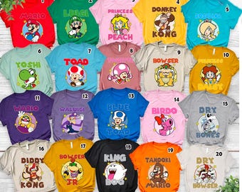Camiseta de personaje de Super Mario, camiseta de la familia Super Mario, camiseta de fiesta de Mario, camiseta de fiesta de cumpleaños de Super Mario, camiseta de fiesta de Mario y amigos