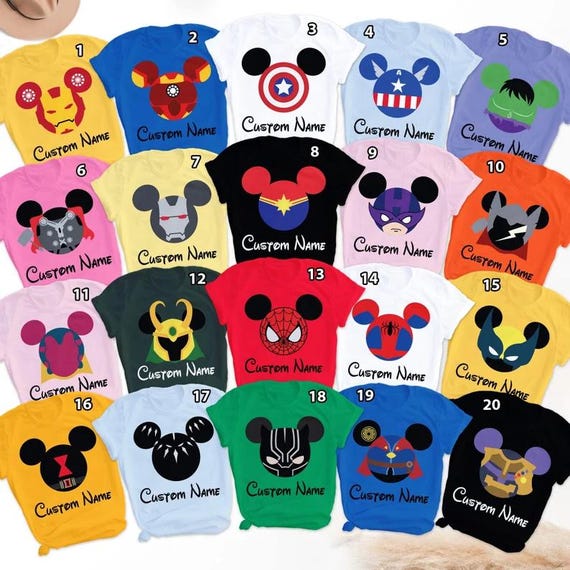 Disney Superhero Squad Symbol Group Matching Shirt, Avenger Family Mickey Ear Matching Shirt, Personalized All Superhero Team Party Theme