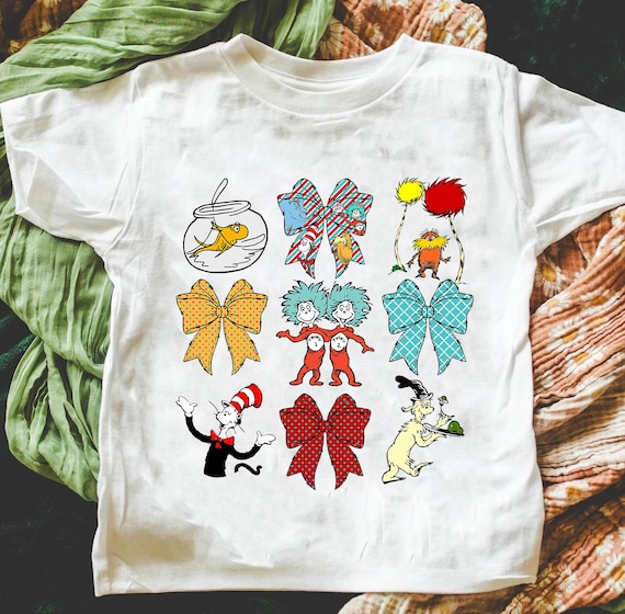 Read Across America T-shirt,Reading Day Shirt,Reading Friends Tee,Coquette Cartoon,Cat In The Hat,Cute Animal Book Characters Shirt For Kids