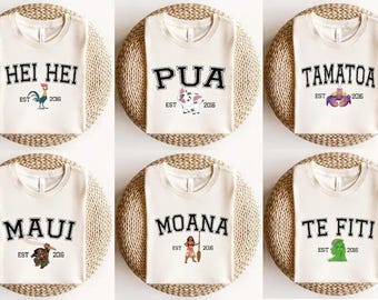 Camiseta de personajes de la princesa Disney Moana, camiseta de Disney, camiseta familiar Moana Hei Hei Pua Maui, camiseta a juego para viajes de Disney