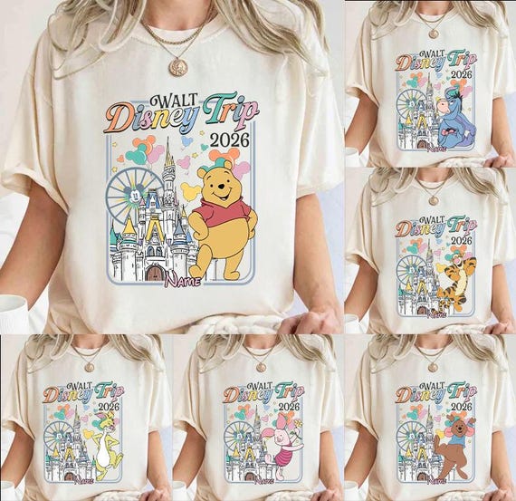 Disney Trip 2026 Winnie The Pooh Family Shirt, Family Vacation 2026 Shirt, Disney Castle Trip 2026 Shirt,Trip 2026 Shirt, Custom Name Shirt