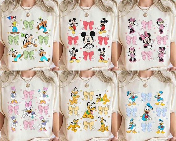Coquette Bows Watercolor Disney Mickey & Friends Shirt, Mickey Mouse Tee, Minnie Daisy Bestie, Disneyland Family Matching Trip