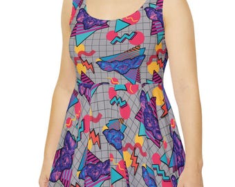 Women's Neon Gremlin 80s Skater Dress Retro Vintage 1980s Movies Gizmo Gift Ladies Christmas Present Skirt Tank
