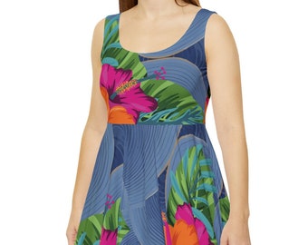 Women's Aloha Hyatt Con Sleeveless Skater Dress Watercolor Hawaiian Marriott Carpet Cult Dragon Ladies Gift Con Convention