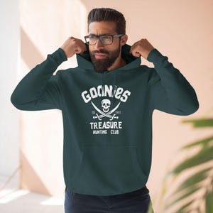Unisex Goonies Treasure Hunting Club Premium Pullover Hoodie Hooded Sweatshirt 1980s 80s Retro Vintage Movies Pirate Mens womens Gift