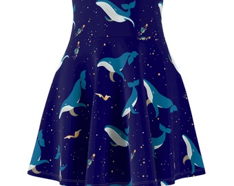 Women&#39;s Secret to Life the Universe and Everything Whale Skater Skirt 42 Hitchhikers Guide Galaxy Sci Fi Retro Vintage 70s 80s Ladies Gift