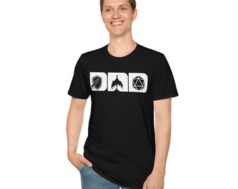 Unisex DnD Dad Softstyle T-Shirt Dungeons Dice Dragons D20 Dad Father's Day Husband Gift Present Geek Nerd