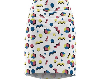 80s Retro Memphis Design Women&#39;s Pencil Skirt Ladies Vintage 1980s 90s Vibe SoCal Lo-Fi Fit Gift