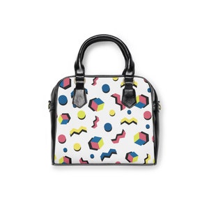 Retro 80s Design Shoulder Handbag 1980s 1990s Vintage Memphis Purse Travel Gift Womens Ladies