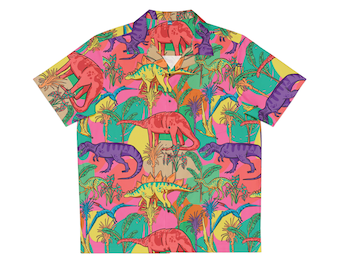 Men's Hawaii Din-O Hawaiian Shirt 80s Retro Dinosaur