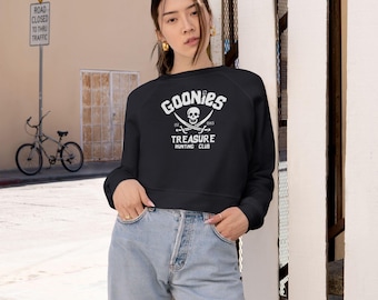 Womens Goonies Treasure Hunting Club Cropped Fleece Pullover Sweatshirt 1980s Movies Gift Present Ladies Retro Pirates Corey Feldman Haim