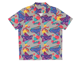 Men&#39;s Neon Gremlin 80s Hawaiian Shirt Button Up Retro Vintage 1980s Casual Gift Holiday Gizmo Movies