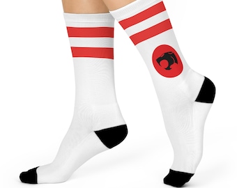 Thunderians White One-size Fits Most Crew Socks 80s 1980s Retro Vintage Cartoon Thunder Cats TV Gift Ladies Womens Mens