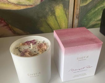 SHIFA AROMA Midnight Rose Luxury Soy Glass decorated candle 220G and Box