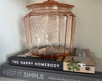 Vintage 1930's Anchor Hocking Pink Depression Glass PRINCESS Cookie Jar w/ lid