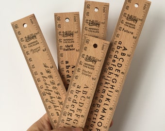 Vintage Style Wooden Rulers with Lettering Typeface References