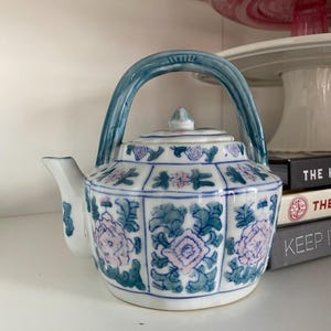 Vintage Chinese Teapot - Pink & Blue