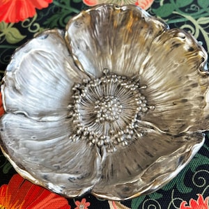 Antique Gorham Sterling Silver Poppy Dish – Art Nouveau Floral Tray – Pattern 109 – Circa 1900s