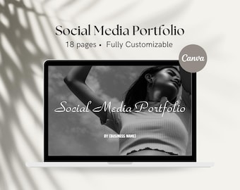 Mall för portfölj för sociala medier, minimal portfölj för sociala medier-hanterare, personlig portfölj, marknadsföringsskapare, redigerbar i Canva