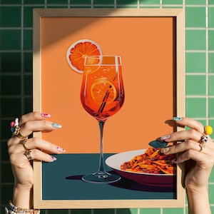Aperol Spritz Wall Art -Italian Cocktail Print -Pasta and Spritz Aesthetic -Retro Kitchen Decor -Foodie Wall Art -Bar Decor - Dopamine Decor