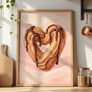 Trendy Churro Heart With Dripping Chocolate Wall Art Poster -Dessert Art Poster -Kitchen Art -Foodie Art Print - INSTANT DOWNLOAD -PRINTABLE
