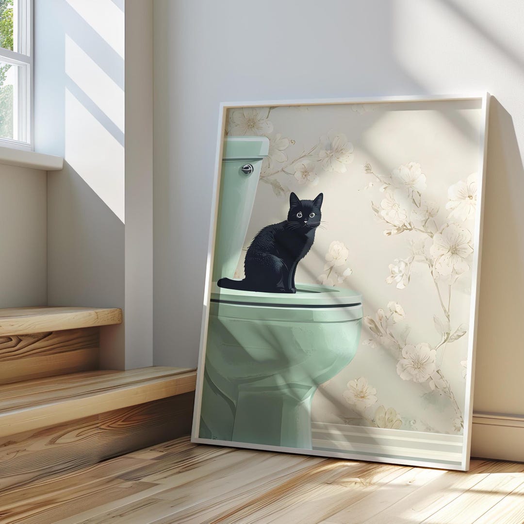 Black Cat Toilet Wall Art -funny Bathroom Wall Decor -toilet Wall Art ...