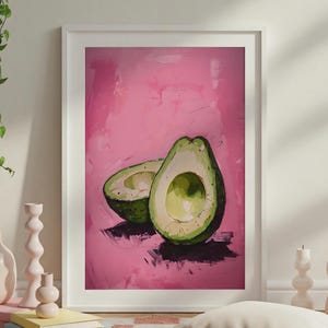 Avocado Wall Art – Fun Fruit Print, Pink Kitchen Poster, Bold Pop Art Decor, Foodie Lover Gift, Quirky Avocado Art for Home