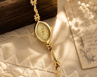 Vintage Gold Oval Armband Uhr für Frauen Elegant Französisch Stil Geschenk