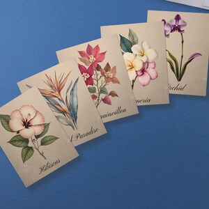 Tarjetas de felicitación con flores tropicales, tarjetas florales vintage para toda ocasión, tarjetas de cumpleaños, impresiones artísticas, tarjetas de agradecimiento, interior en blanco (4,25 x 5,5)
