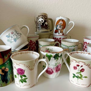 Vintage Coffee Mug, MCM Boho Floral Kitchen Shelf Decor Collectable Retro Bone China Stoneware Porcelain, Christmas gift